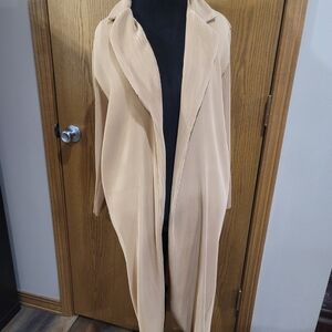ALL:ROW Pleated Lightweight Duster Cardigan Oatmeal Tan Medium EUC